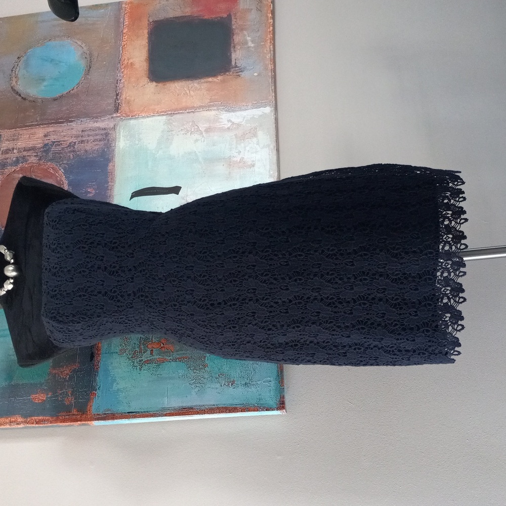 Elegant Navy Blue Lace Strapless Dress By Tommy Hilfigure Size 4 NWT - Picture 1 of 10